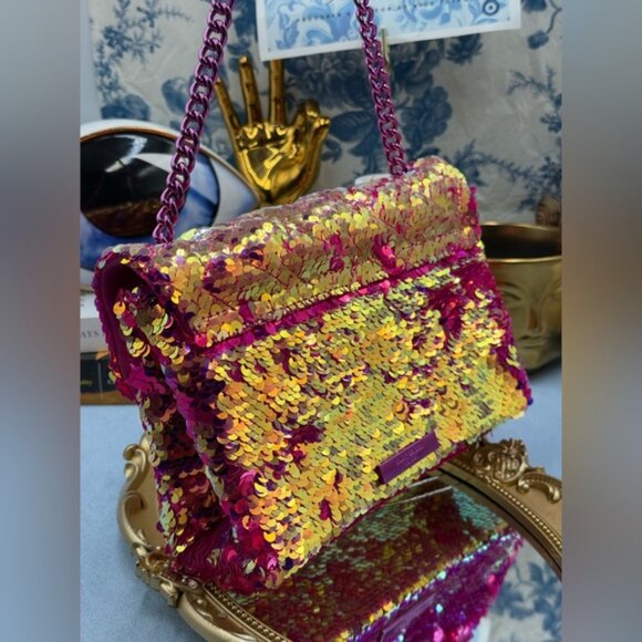 🆕 KURT GEIGER LONDON 🧿 NWOT Glitter Mini Kensington Bag, Fuchsia Drench - Picture 6 of 16